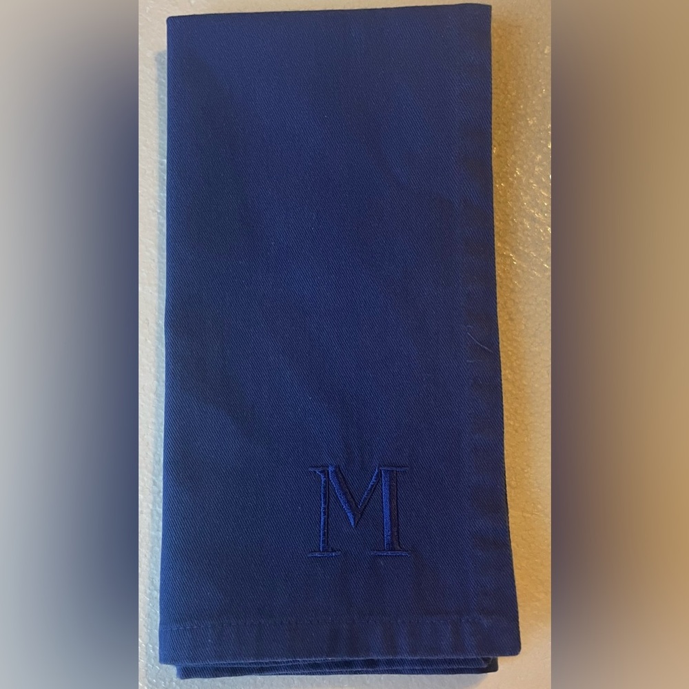 WILLIAMS SONOMA Monogrammed with Letter M Dish Tea Towel 100% Cotton Navy Blue